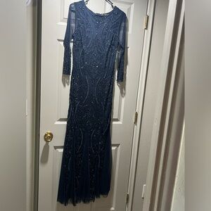 Adrianna Papell Long Sleeve Beaded Dress - Navy